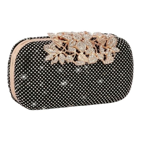 SALE Black Rhinestone Bling Clutch Shoulder Evening Handbag Purse Gift - Picture 4 of 8